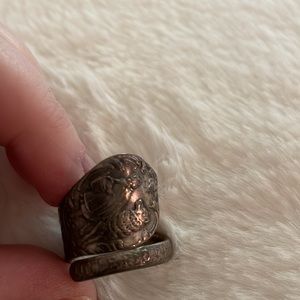 Little red riding hood spoon ring with patina